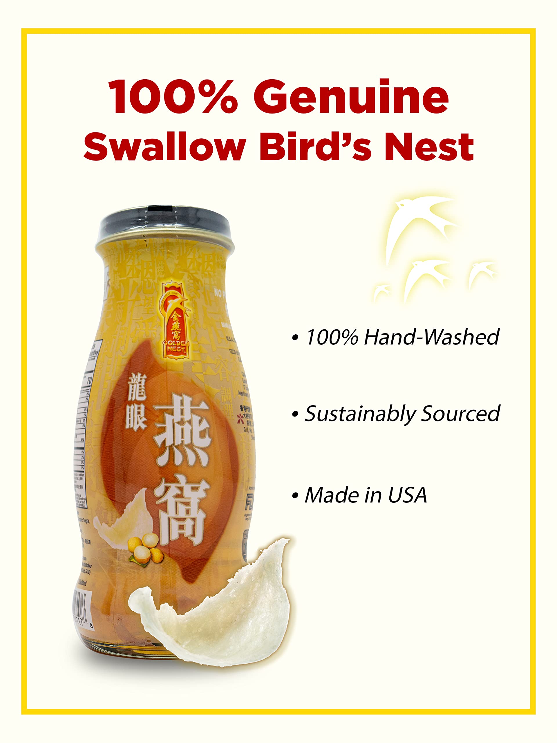 Golden Nest Premium Bird Nest Drink, Swallow Bird Nest 100% Natural - Made in USA, (??) 12 bottles x 240 ml (8oz) (Longan)
